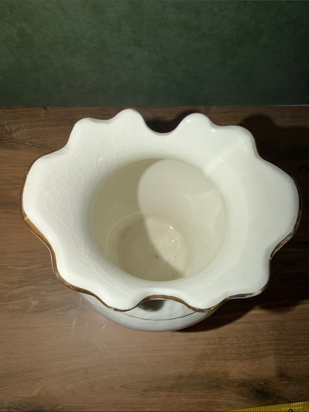 Smith Phillips Fenix White Ceramic Scalloped Rim Vase with Gold Trim